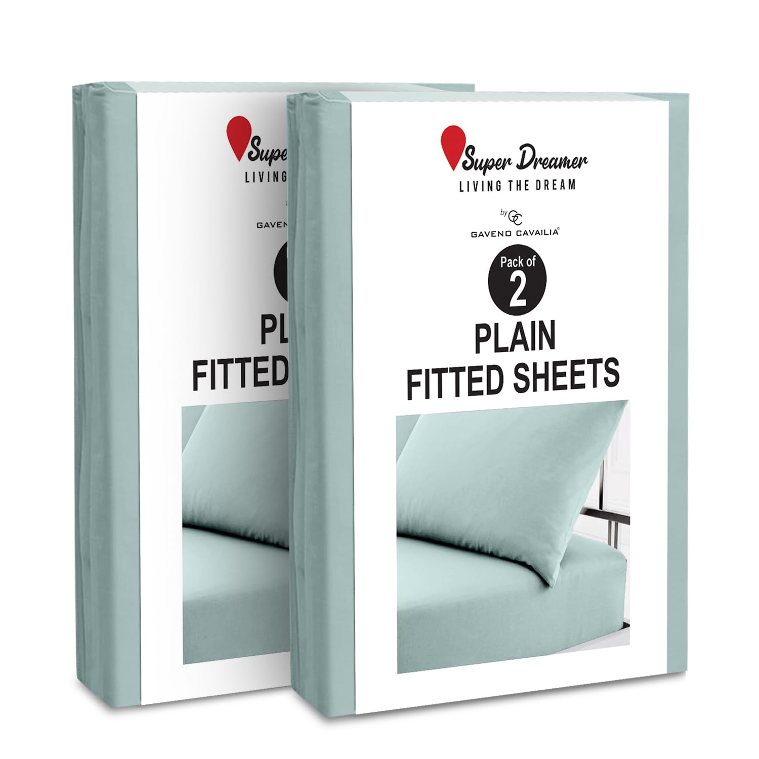 GC GAVENO CAVAILIA 2 Pack Fitted Sheet Double - Deep Pocket 25cm - Microfiber Bed Sheet (137x193 cm) - Wrinkle & Fade Resistant - Elastic Corners - Breathable & Easycare Bottom Sheet - Duck Egg — image 1