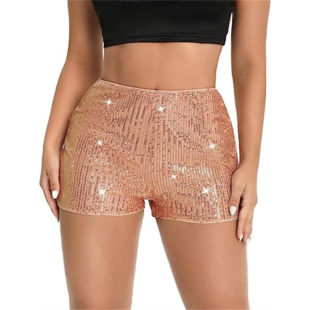 ORANDESIGNE Damen Pailletten Shorts - Glitzer Party Hot Pants Mit Hoher Elastizität
