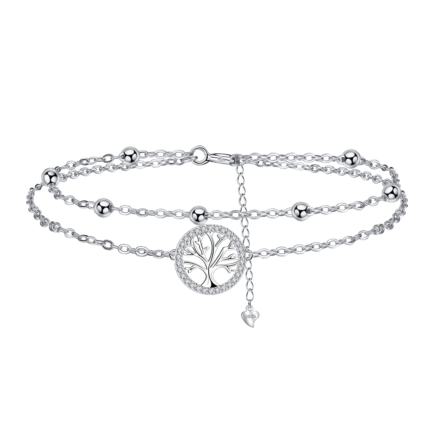 YinsenArbol de la Vida Pulseras Plata de Ley 925 para Mujer con 3A Circonia Cúbica Pulsera, Ajustable 17+4cm Amistad Pulseras,Regalo de Valentín con Caja de Regalo