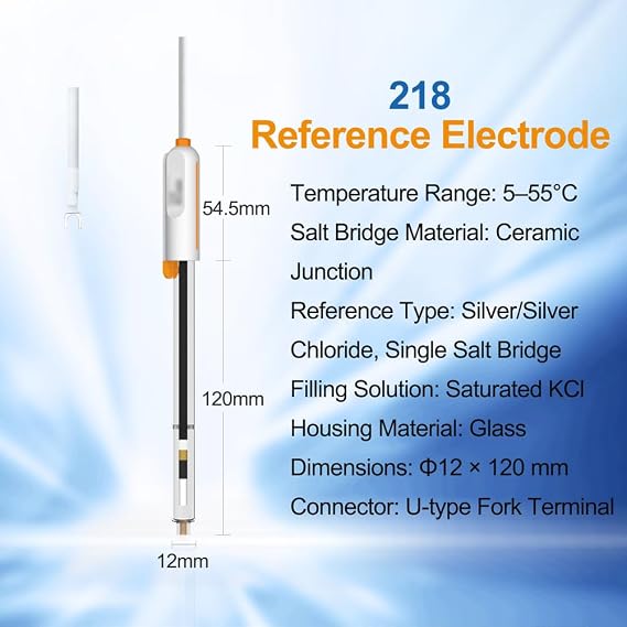 Lab Silver/Silver Chloride Reference Electrode 218 Type, Single Salt Bridge Testing Probe, Refillable Glass Body for Ion Meter