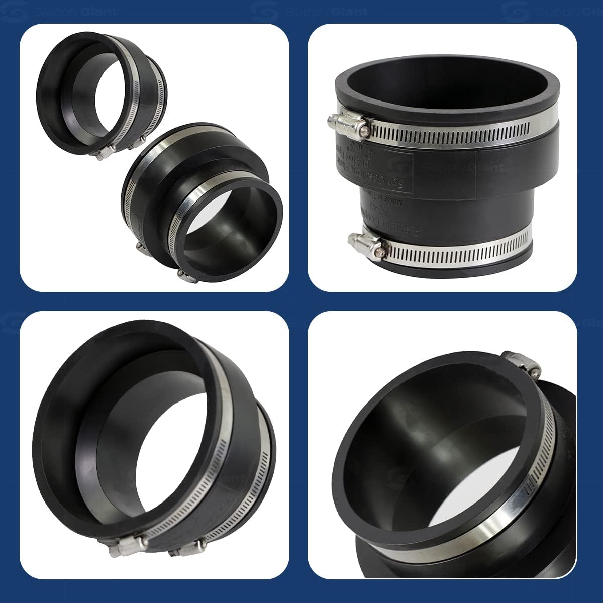 Supply Giant 6I59x2 Flexible Pvc Reducing Coupling with Stainless Steel Clamps 5 x 4 inch Black (pack of 2)