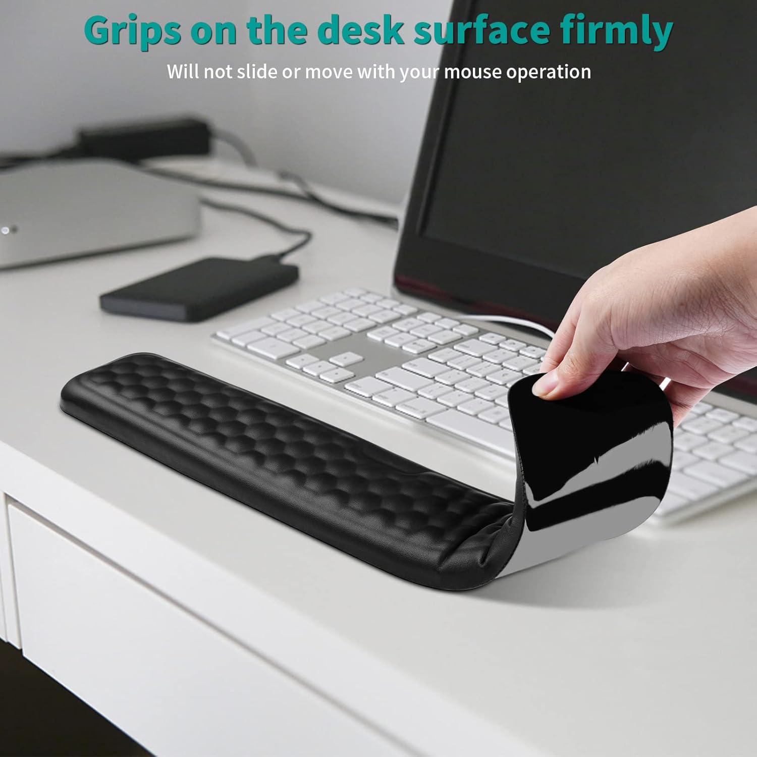 Giecy Keyboard Wrist Rest,Keyboard Pad Upgrade Enlarge Gel Memory Foam Set Keyboard Rest Cushion Support for Office, Computer Laptop Comfortable Lightweight for Easy Typing Pain Relief, Black : Office Products