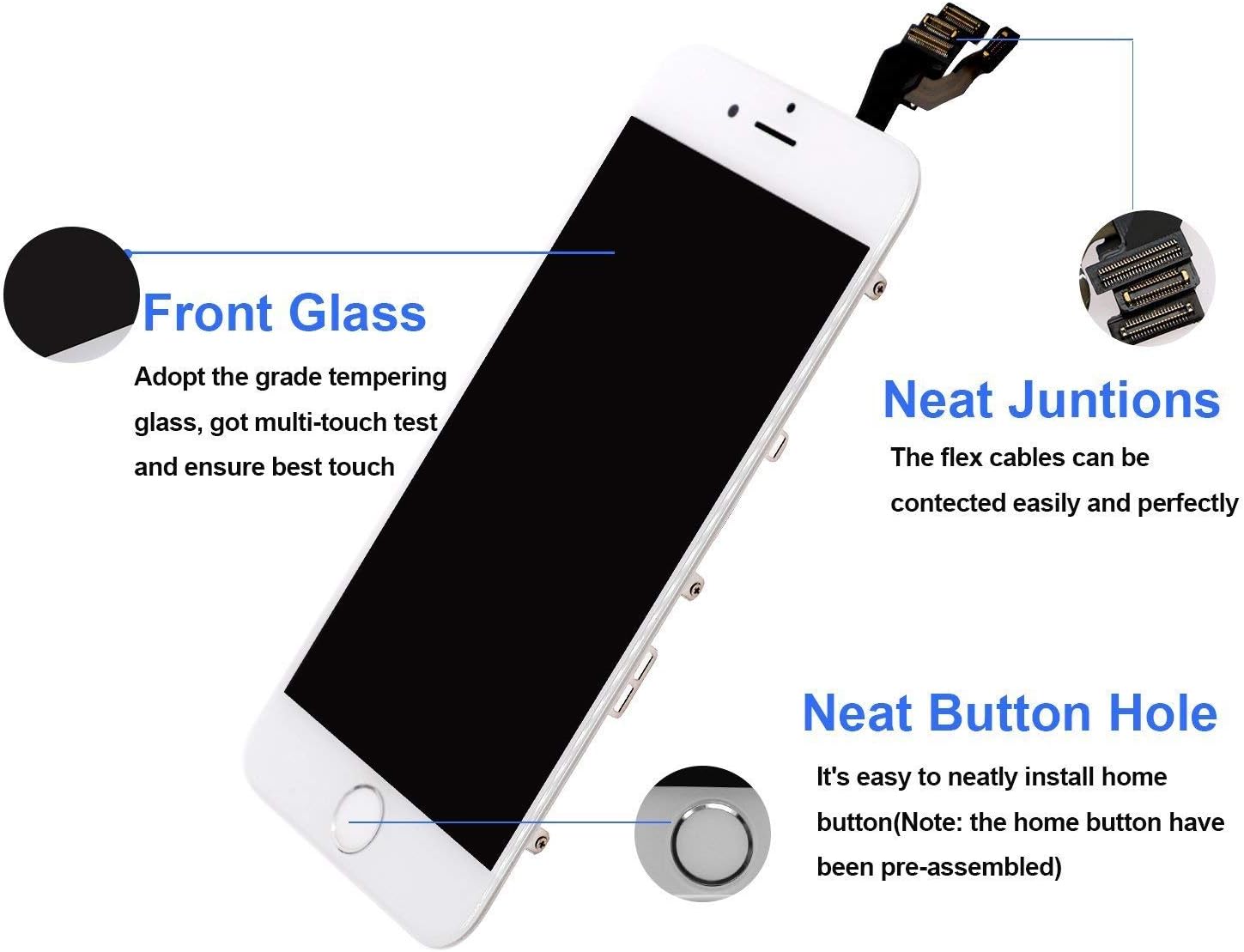 passionTR White for iPhone 6 4.7 Inch LCD Digitizer Display Touch Screen Replacement Full Complete Assembly with Home Button Front Facing Camera Ear Speaker Proximity Sensor Repair Tool kit