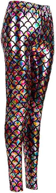 MHIM Fish Scale Mermaid Leggings Slim Fit Sports Yoga Gym Festival Multi-Coloured