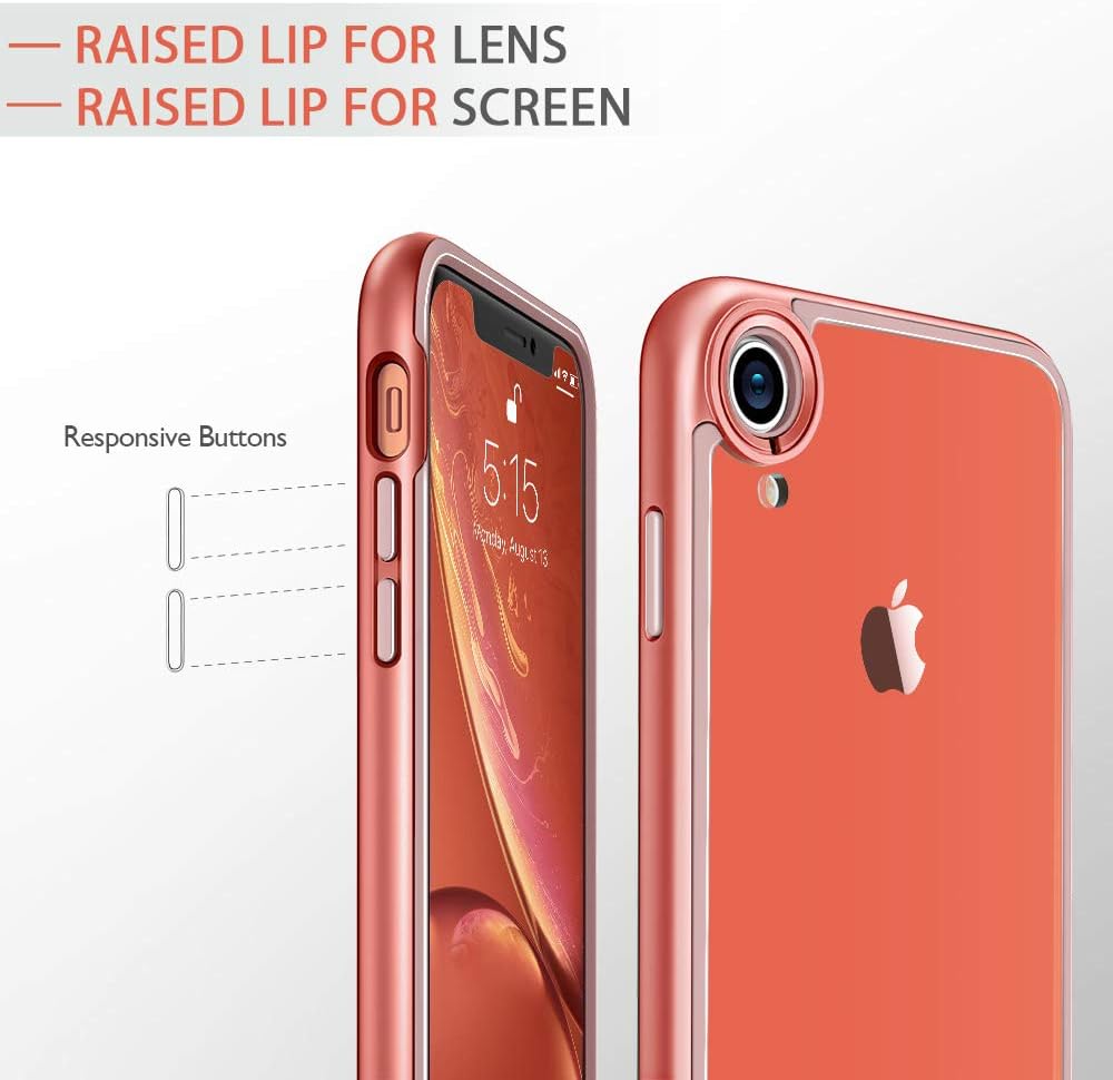 ESR Bumper Hoop Case Compatible for iPhone XR, Heavy Duty Armor Flexible Inner Cushion [Reinforced Camera Protection] [Glass-Back Safe] 6.1" iPhone XR (Coral)