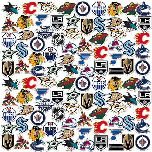NHL Western Conference Hockey 100ct Vinyl Large Deluxe Stickers Variety Pack – Officially Licensed Team Logos – Laptop, Water Bottle, Scrapbooking, Tablet, Indoor/Outdoor