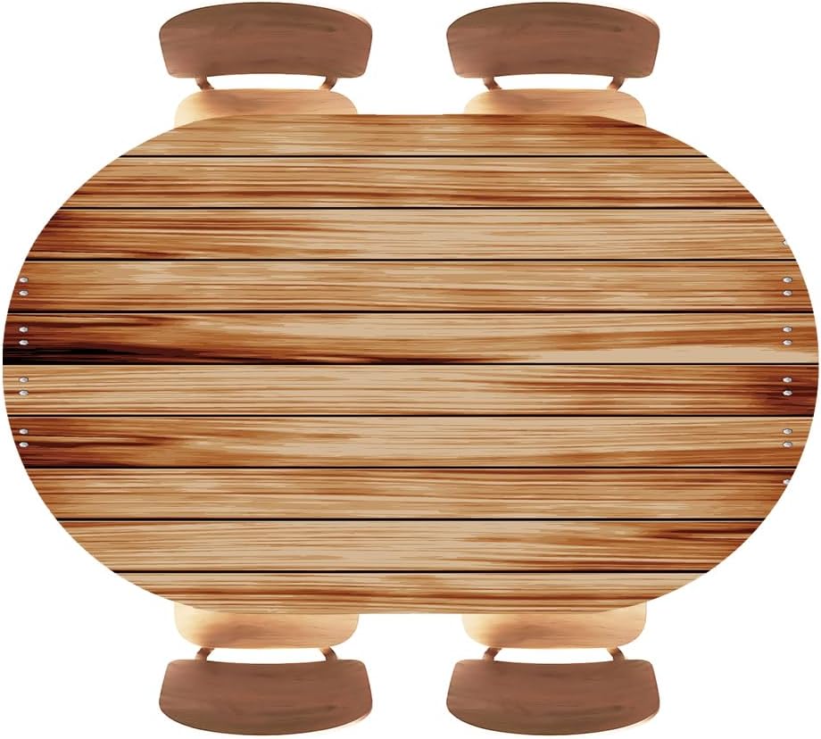 Fitted Oval Table Cover with Elastic Edge, Wood Texture Background Red Brown Stripes, Waterproof Table Cloths for Indoor/Outdoor Events, Fits 48"x80" Oval Tables