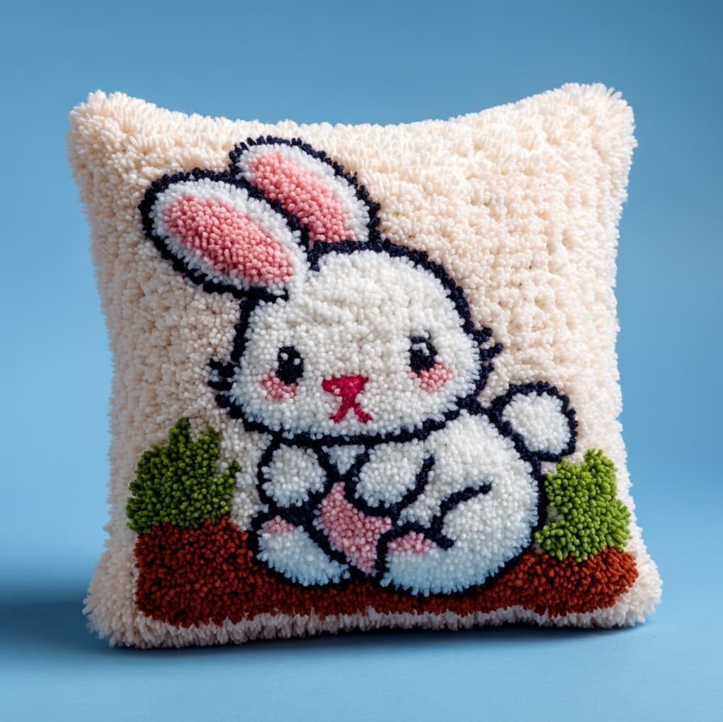 WallustrioaW Latch Hook Kit 43x43cm,A Cheerful Rabbit