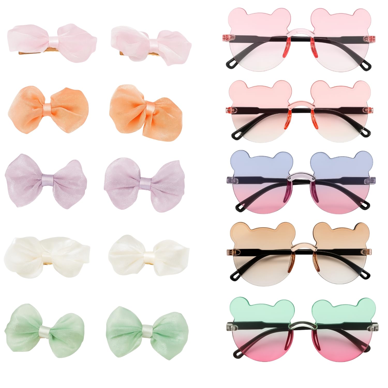 ANNACREATIONS 5 Pcs Baby Sunglasses with 10 Pcs Bow Hair Clips Set – Sunglasses & Cute Hair Accessories for Girls & Boys Summer Fashion Gift for Toddlers & Kids (Multicolor)