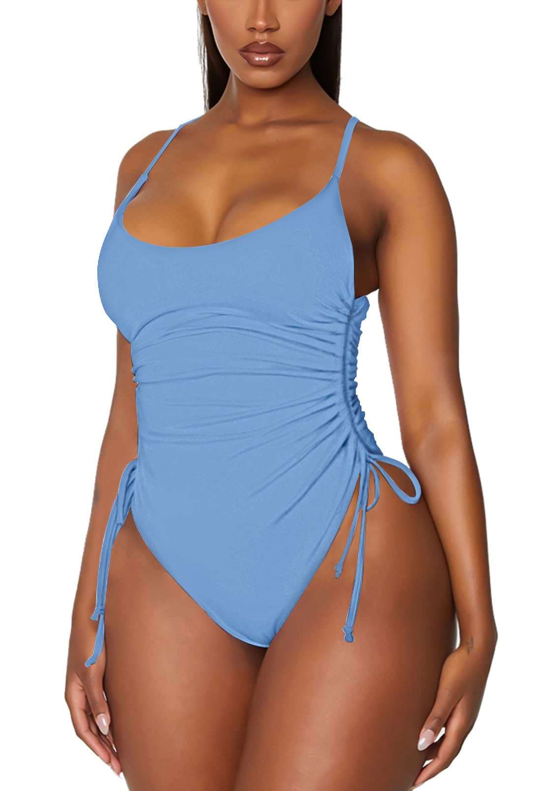 Viottiset Women's Ruched High Cut One Piece Swimsuit Tummy Control Bathing Suit Monokini