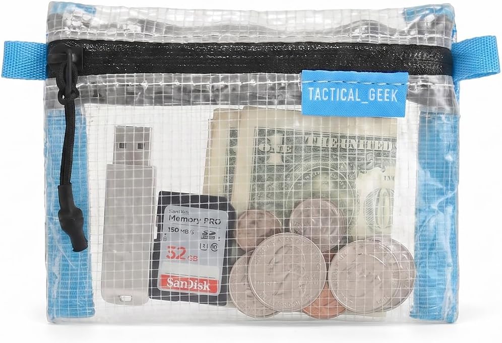 TACTICAL_GEEK HS6 Clear Mini Coin Pouch, Lightweight Transparent PE Mesh Zipper Storage Bag, Small Organizer for Coins, Folded Cash, Cards, Earbuds, USB Drives, Keys and Travel