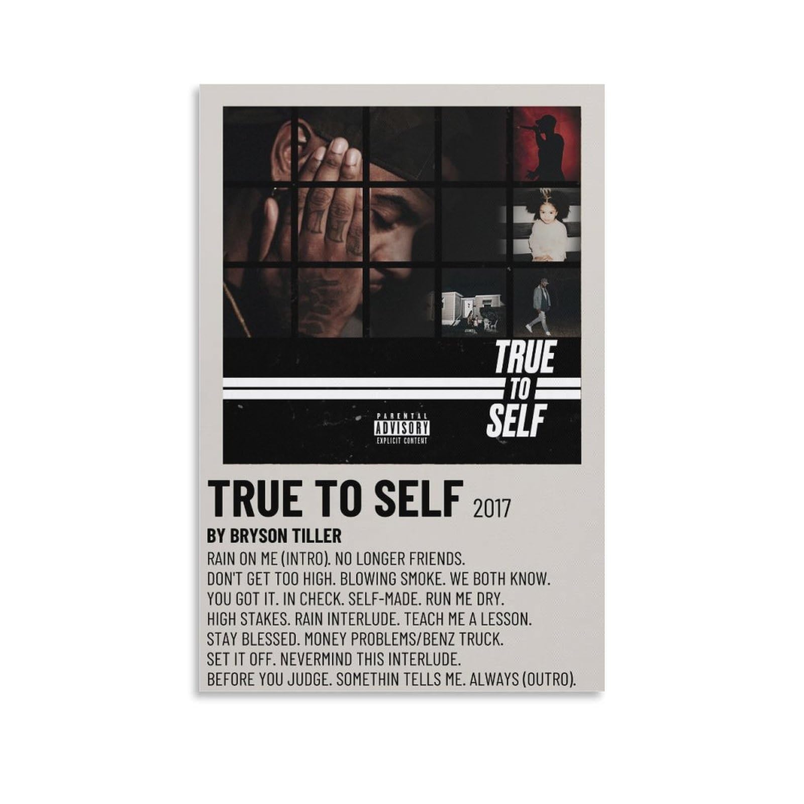 YR TTETHWE True to Self 2017 Bryson Tiller Canvas Poster Wall Decorative Art Painting Living Room Bedroom Decoration Gift Unframe-style12x18inch(30x45cm)