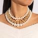 Chunky Gold Beaded Statement Necklace for Women Trendy Bulky Thick Big Faux Pearls Choker Exaggerated Large Beads Ball Layered Necklace Stack Fashion Jewelry