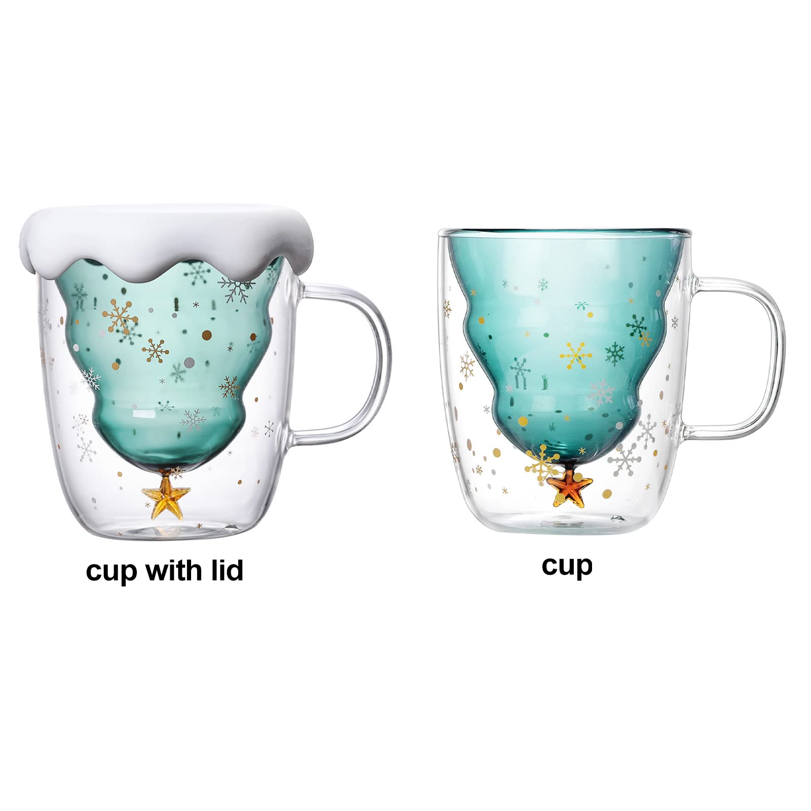 Christmas Tree Coffee Mug - 10oz Double Wall Insulated Glass Cup With Lid, Cute Holiday Gift - View #7