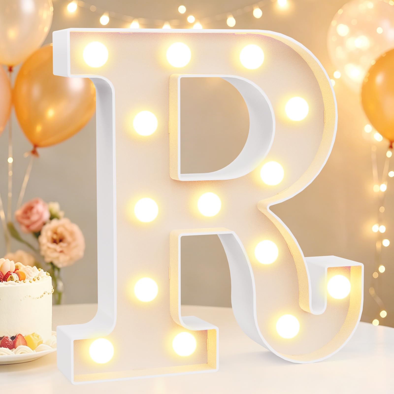 LED Light Up Marquee Letters for Birthday Decorations, Letter R Warm White — image 1