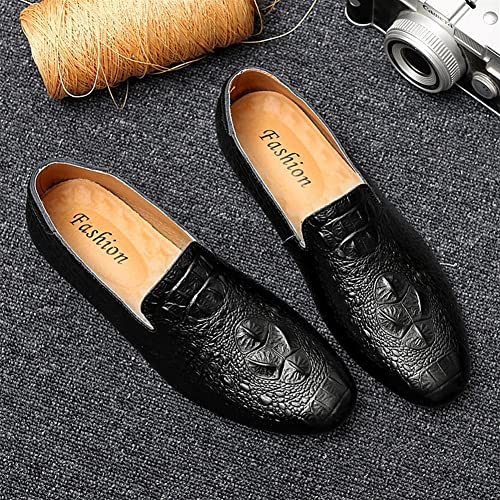 Men's Loafers Genuine Leather Pointed Toe Faux Crocodile Grain Rubber Sole Slip Resistant Flat Heel Flexible Classic Outdoor Slip-ons2