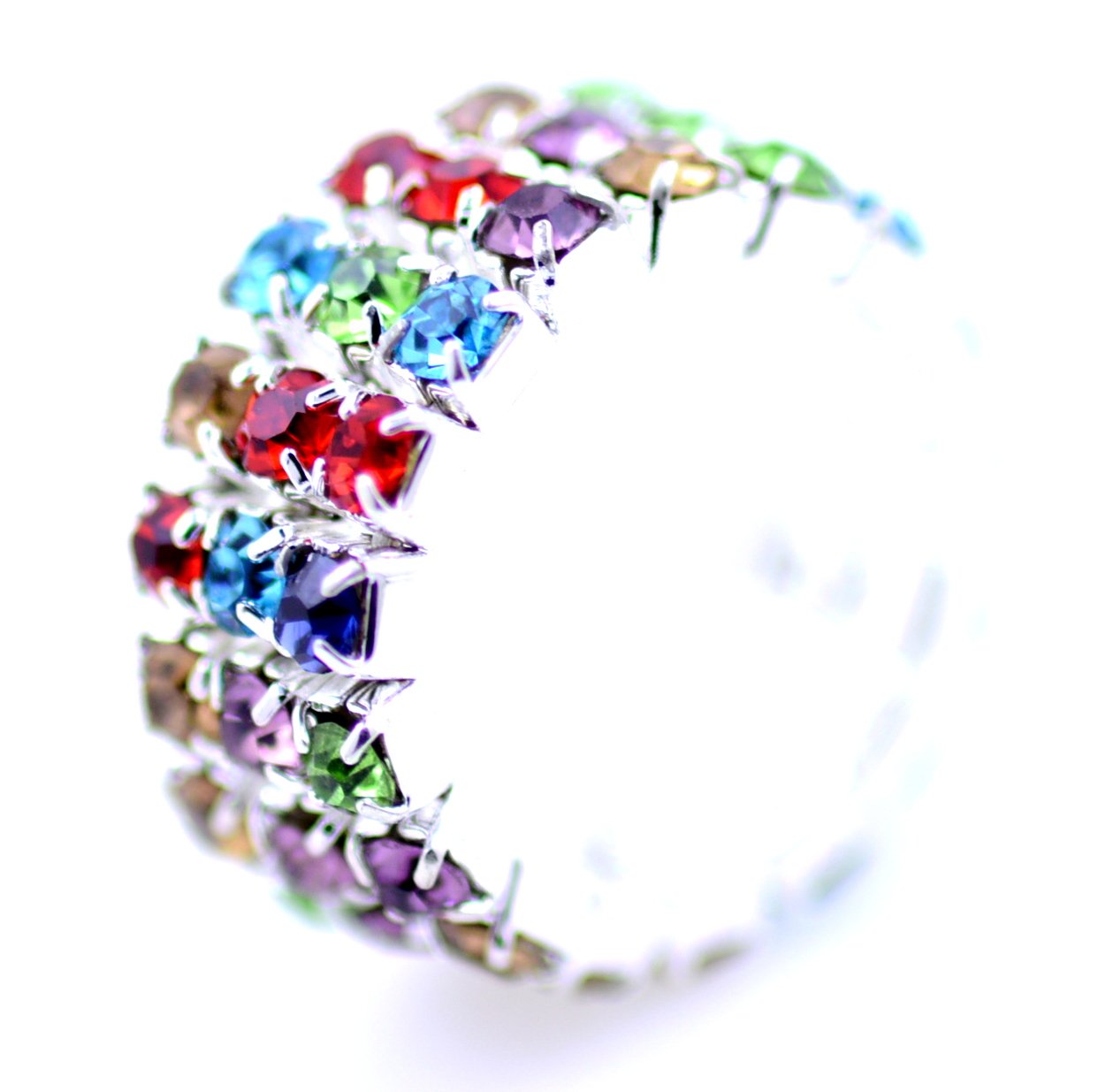 LizzyoftheflowersMulticoloured Adjustable 3 Layer Crystal Stretch Band Ring