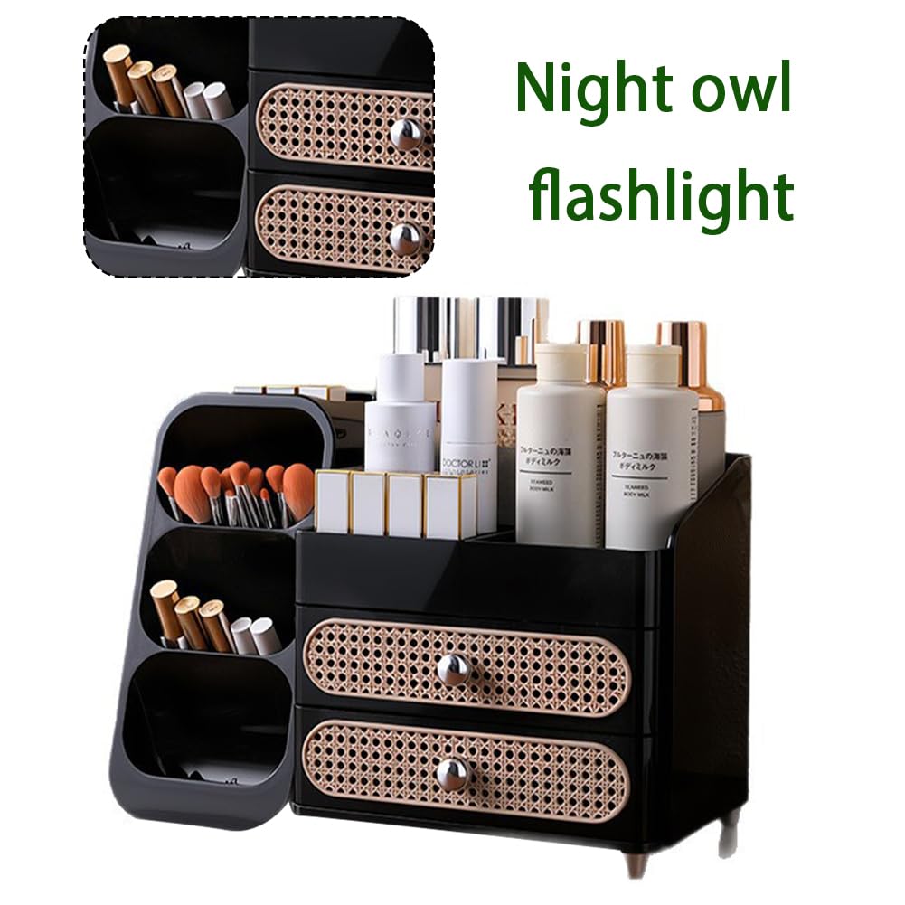 Organizer per trucchi con 2 cassetti, organizer per la cura della pelle, antiscivolo, porta pennelli per cosmetici, profumi, palette di ombretti, smalti per unghie
