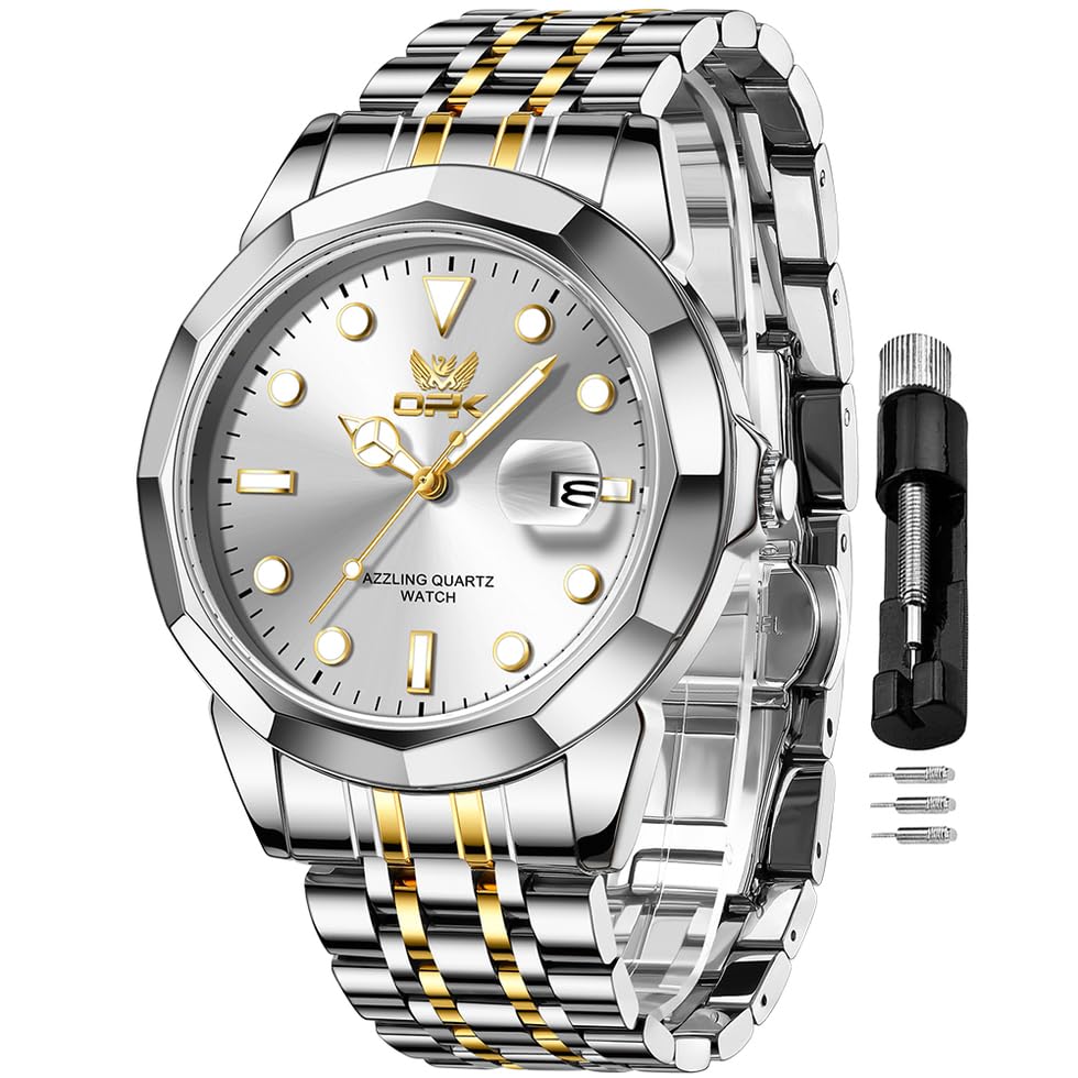 Image of OPK Watches for Men Diamond Roman Analog Mens Watches Waterproof Large Stainless Steel Men Wrist Watch Business Father Gift Watch