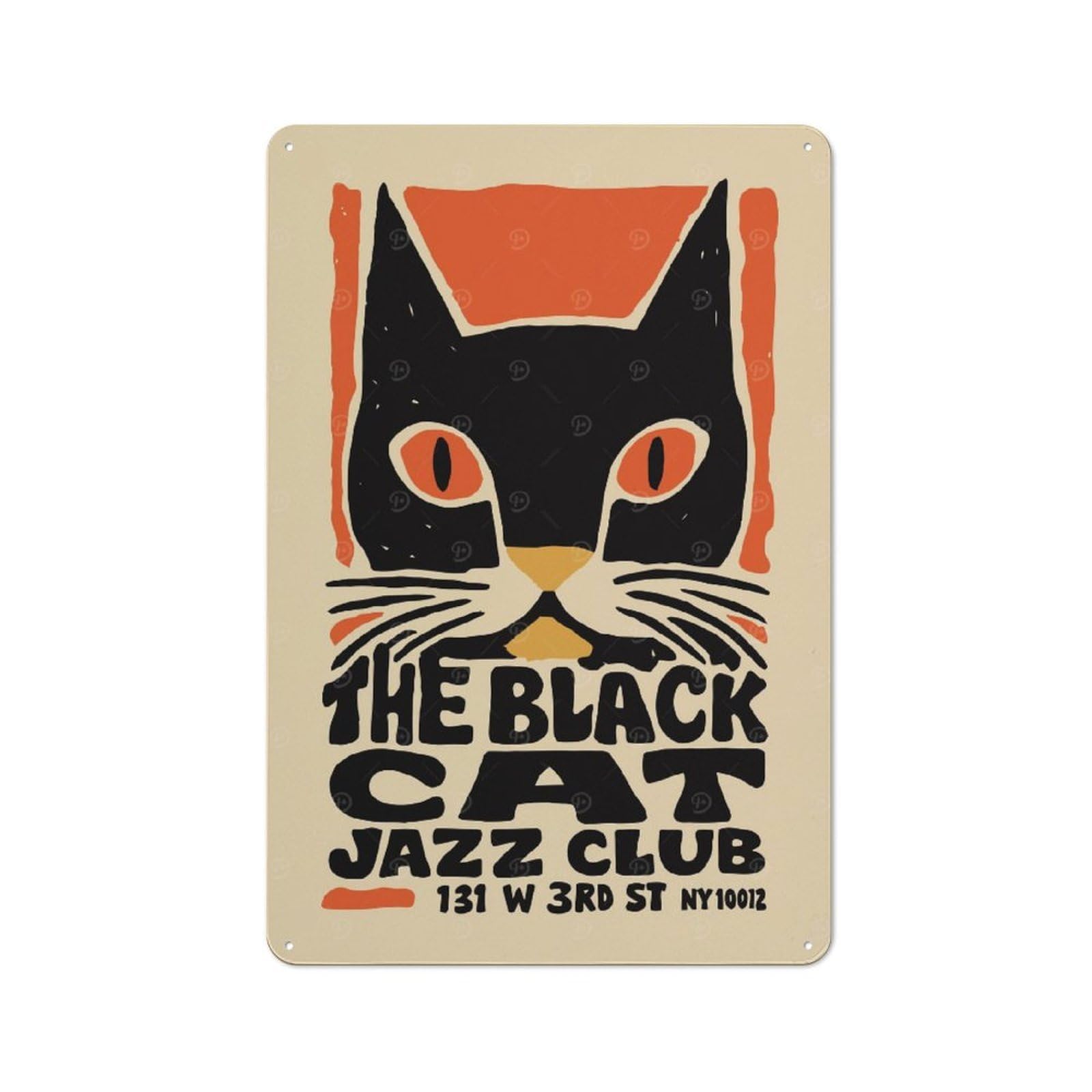 Junmoney Style-8 The Black Cat Jazz Club Creative Metal Wall Decor 30X20cm, Decorative Metal Sign For Office, Study, Studio Or Hallway
