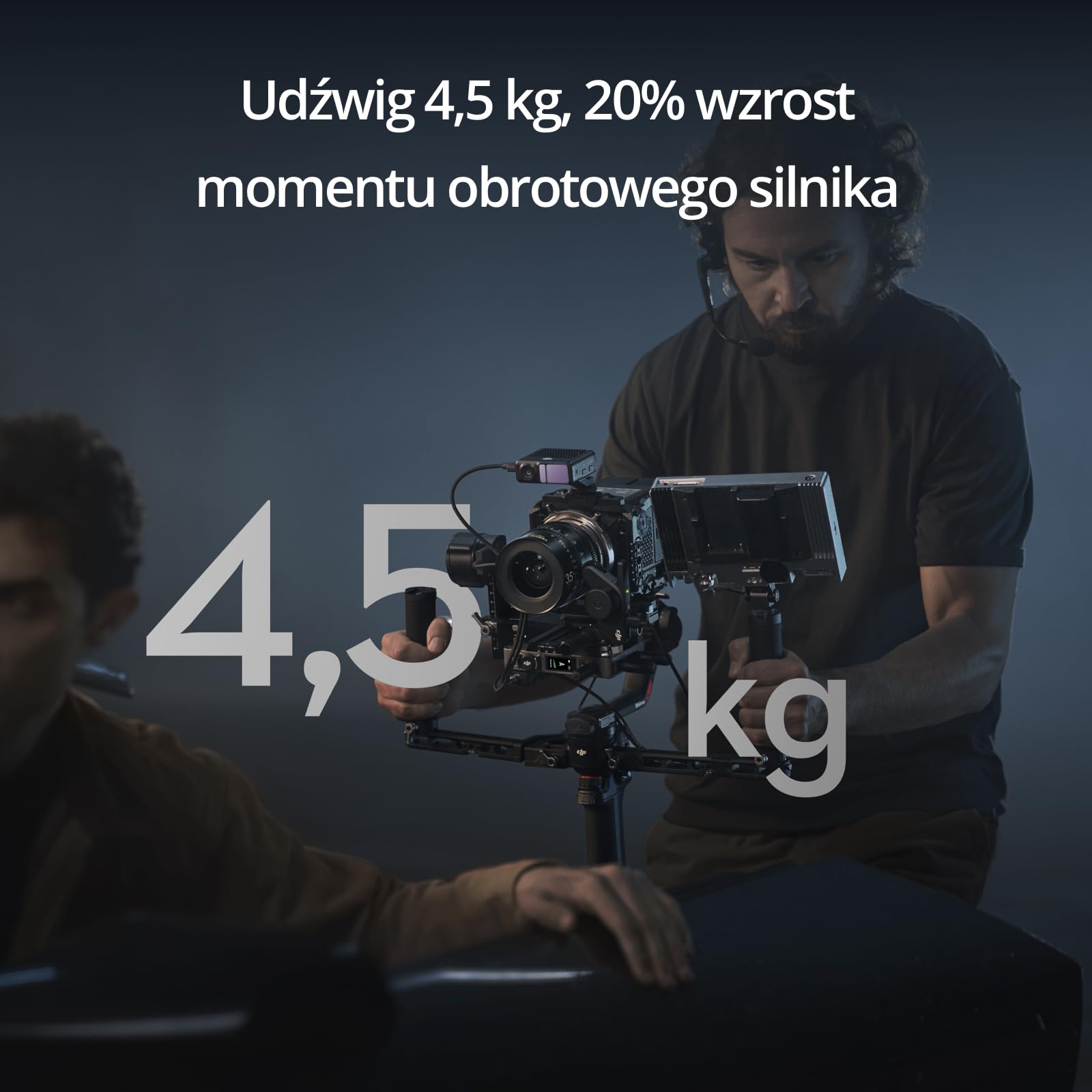 DJI RS 4 Pro, stabilizator gimbal do lustrzanek i kamer kinowych | 4,5 kg udźwigu, natywne nagrywanie w pionie 2 gen., silniki Dual Focus i Zoom
