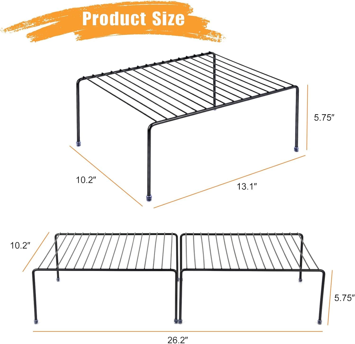 Estante de almacenamiento mediano (13.1 x 10.2 pulgadas), estante de almacenamiento para armario y refrigerador, organizador de almacenamiento para armario, armario de baño y despensa (2, negro)