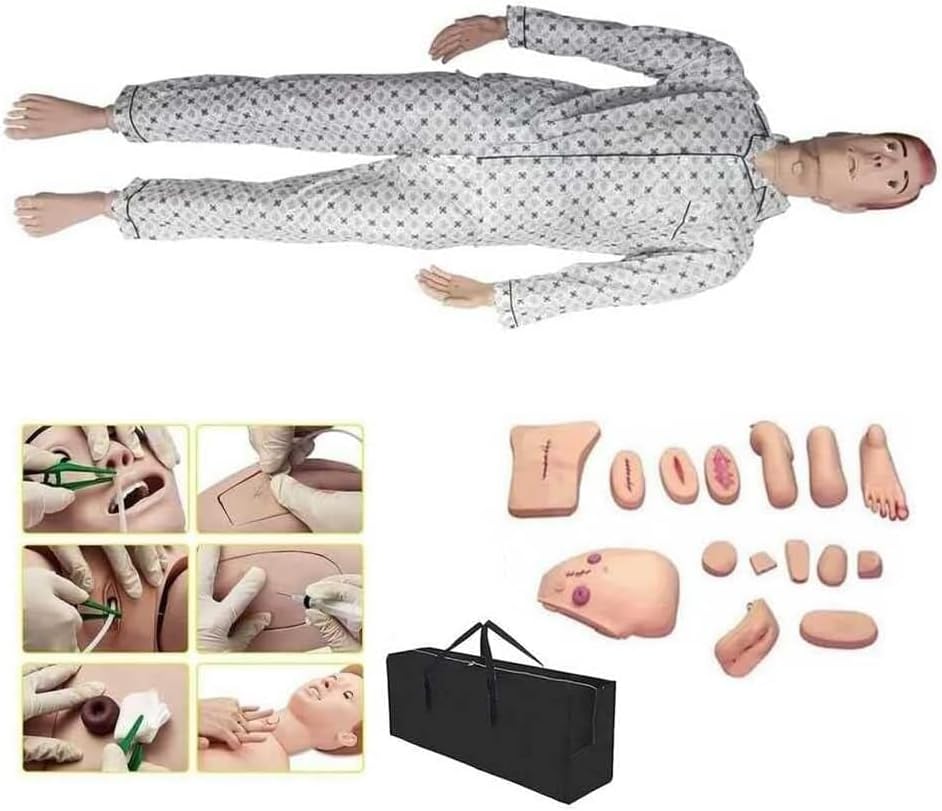 Nursing Model Versatile Geriatric Training Manikin 5.7Ft Life-Size Patient Care Manikin 2-In-1 Patient Care Skills Manikin with Interchangeable Genitals Trauma Modules