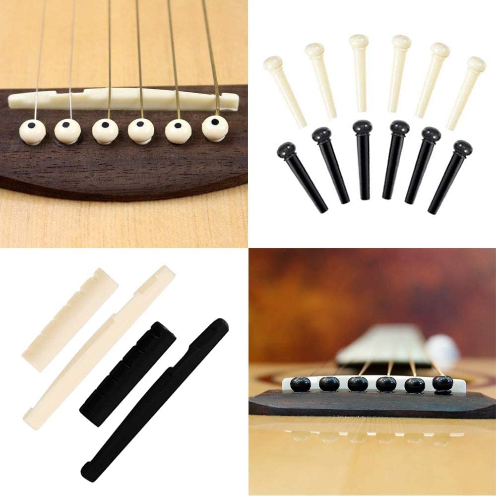 Kit di accessori per chitarra acustica, 60 pezzi, tra cui corde per chitarra, accordatore, capotasto, strumento 3 in 1, porta plettro, perni del ponte, dadi e selle, protezione per le dita, plettri