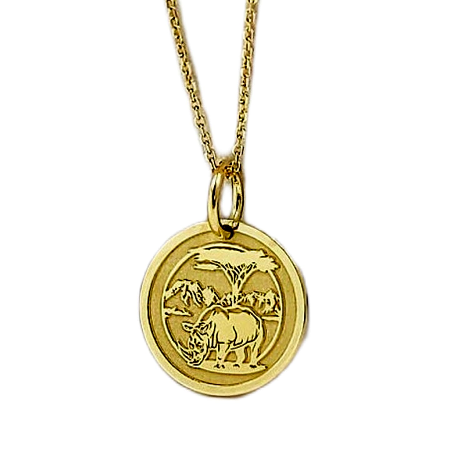 Collier rhinocéros pendentif argent 925 chaîne 45 cm nature