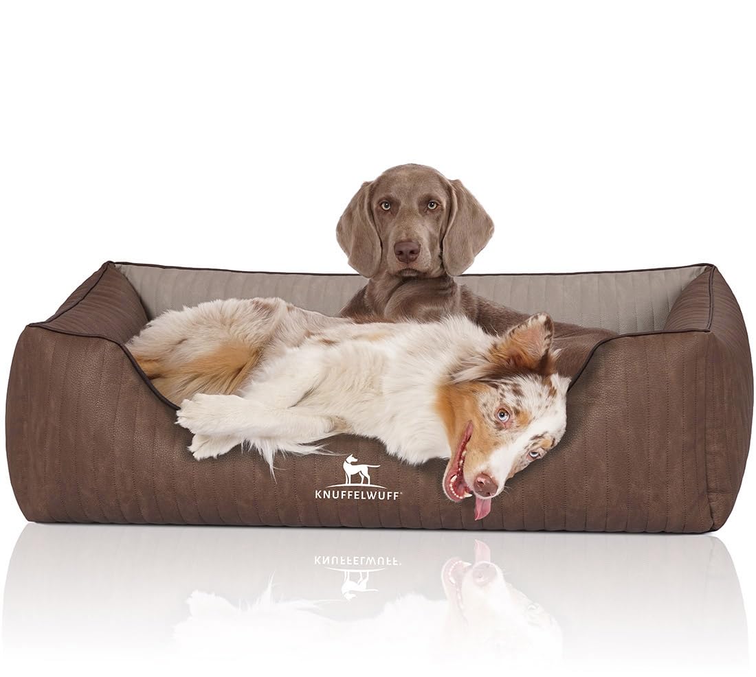 Knuffelwuff 14120-002 - Cama ortopédica para Perros, cojín para Perros, Cesta para Perros de Piel sintética Outback XL, 105 x 75 cm, marrón/Gris