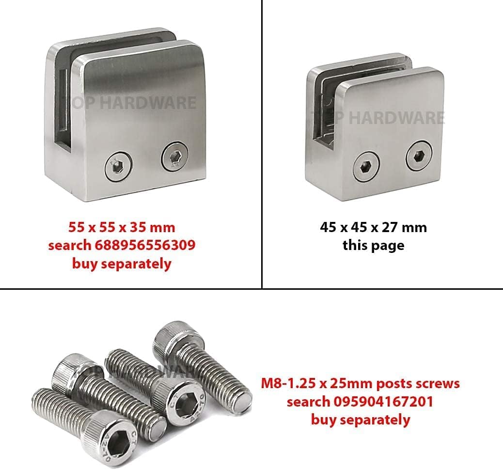 Stainless Steel Square Flat Back Glass Clamp 45 x 45 mm for 1/4" - 3/8" Tempered Glass or Laminated Glass (Matt Black Finish, 45 x 45 mm 4 Pcs GC-045FB)