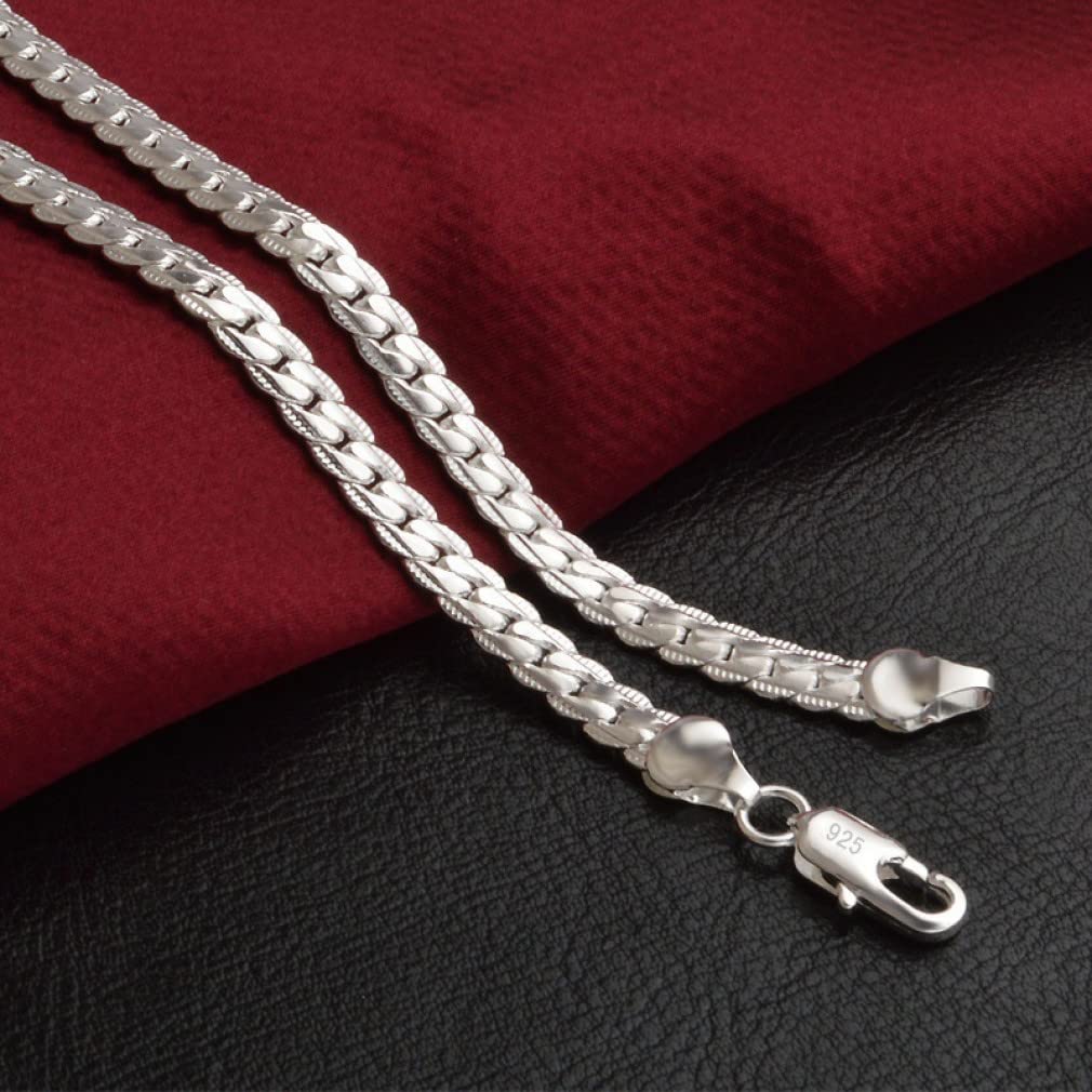 Desconocido Collar de Plata Completa S925 de 5MM, joyería para Mujeres y Hombres, Cadena de eslabones de 45/50/55/60CM, Regalo de Boda