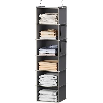 Youdenova Hanging Shelf Wardrobe Organiser Sturdy Wardrobe Organiser System Hanging Storage with MDF Panels and Bamboo Stick Reinforced