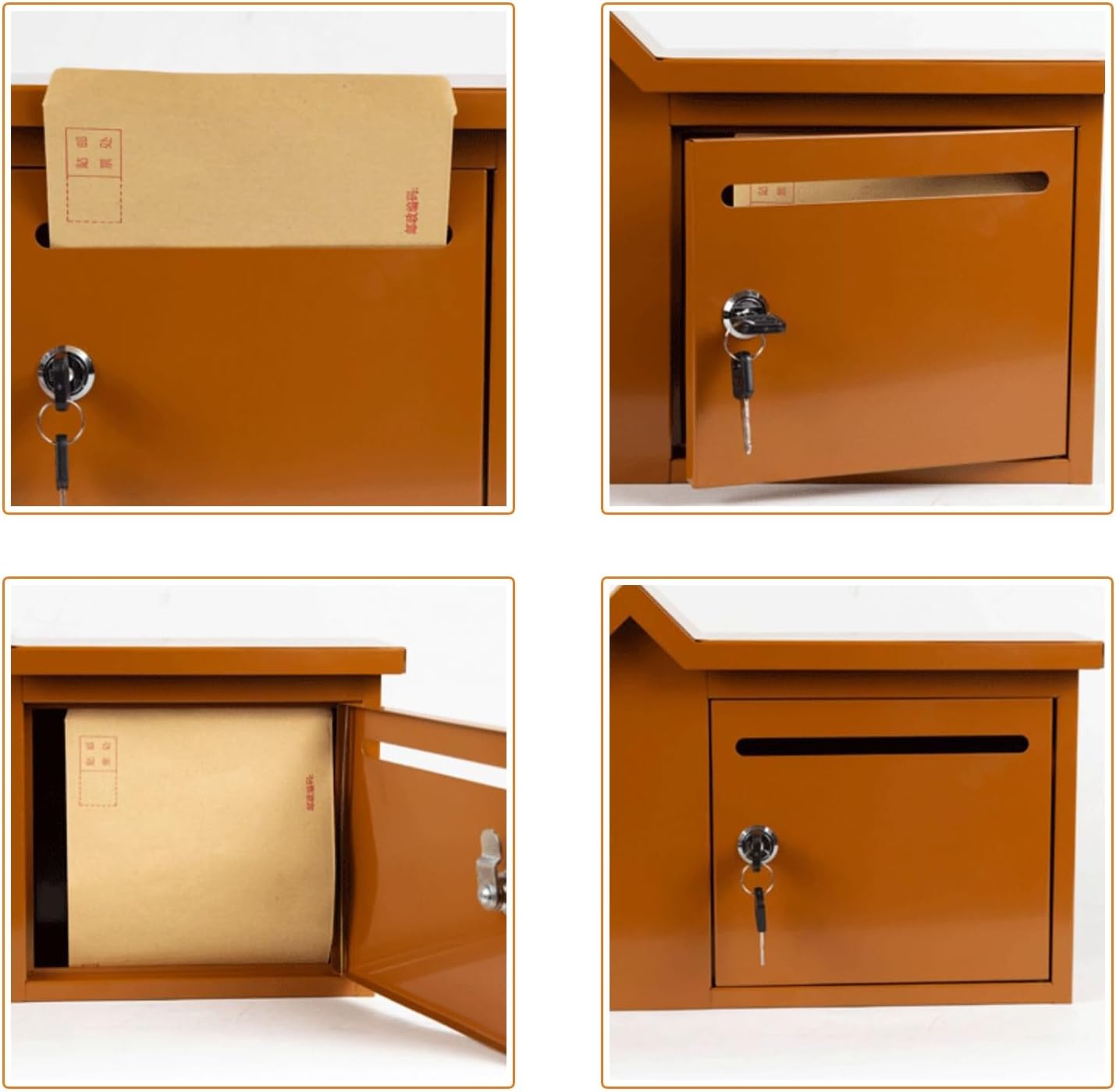 Mailbox Wall Mount with Lock, Modern Galvanized Steel Cover Metal Mail Box, Large Locking Mailboxes for Outside, Security Lock Drop Box 14 x 4 x 10 Inch(Brown)