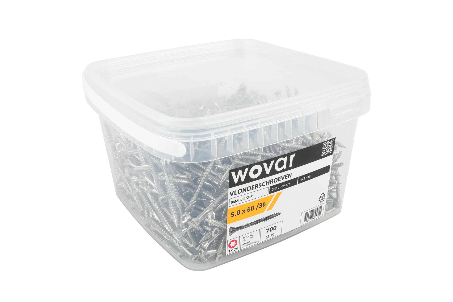 Wovar Vorteilseimer Terrassenschrauben Edelstahl 410 5,0 x 60 mm Torx 25 Teilgewinde - 800 Stück