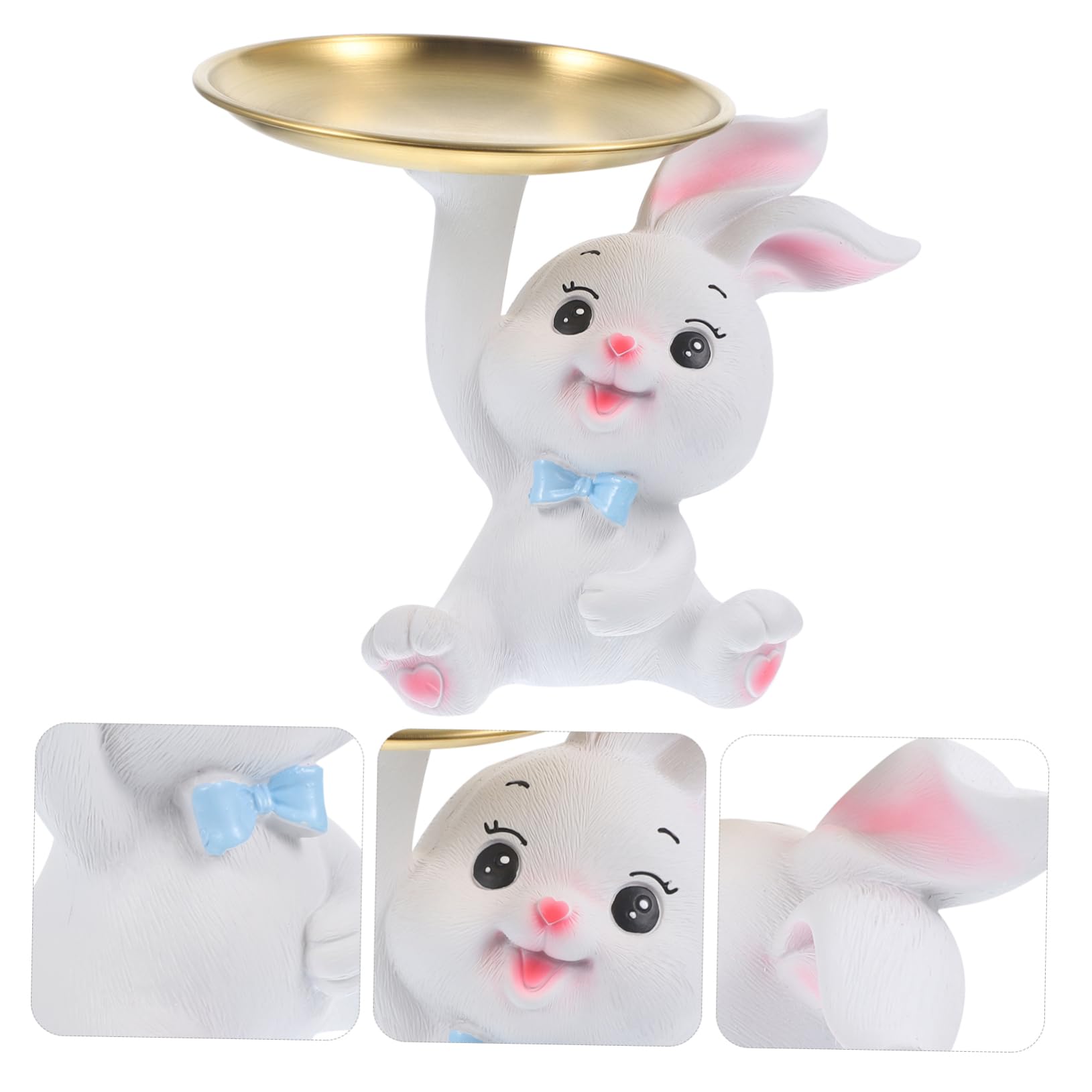 Bandeja Decorativa de Conejito para Guardar Joyas y Objetos Pequeños, Hecha de Resina y Acero Inoxidable, Adecuado para Tocador o Sala de Estudio