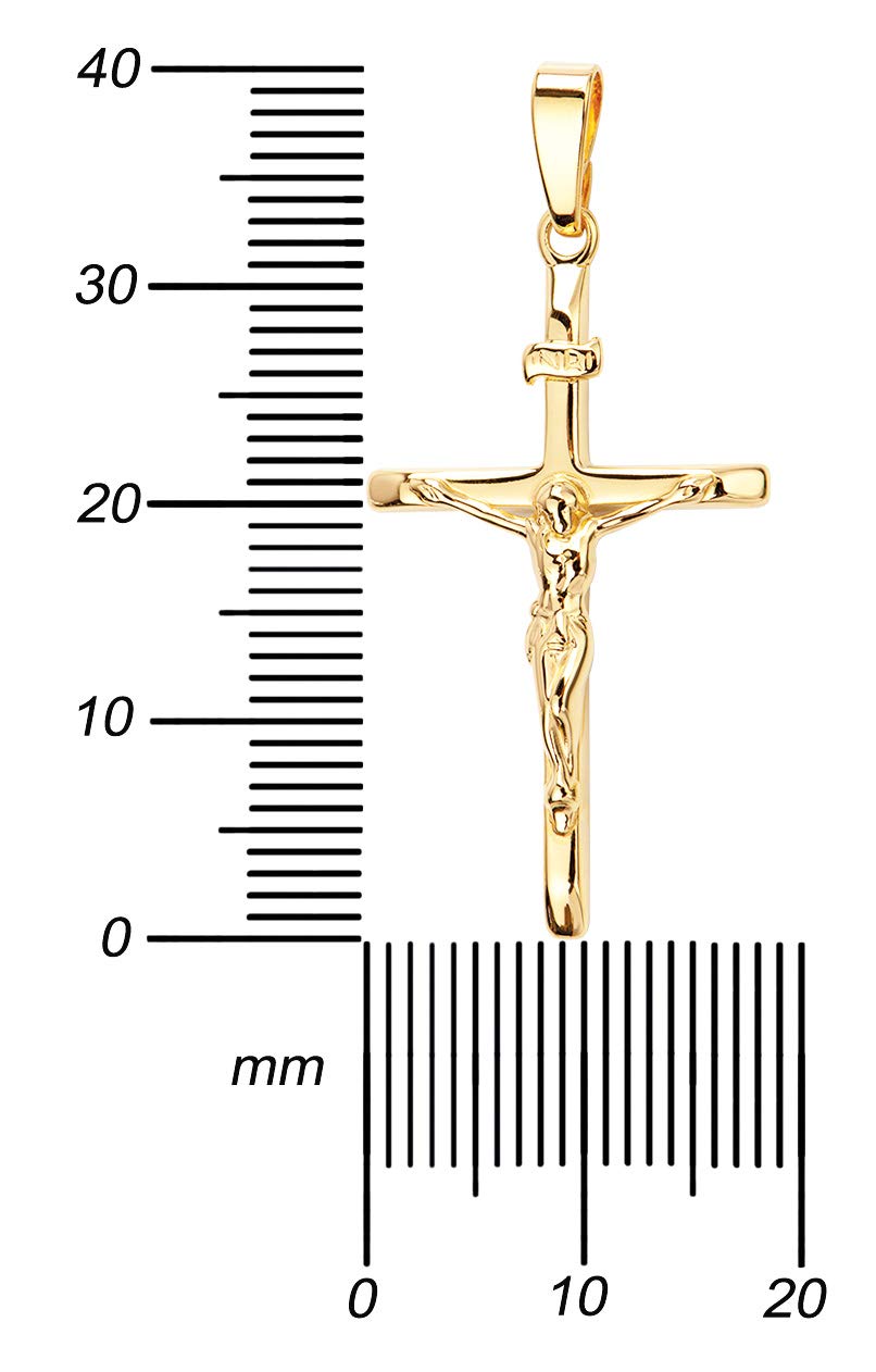 Kreuzanhänger Jesus Christus mit INRI-Gravur und Panzer-Kette für Damen, Herren und Kinder als Gold-Kreuz-Ketten-Anhänger mit Schmuck-Etui + Kette