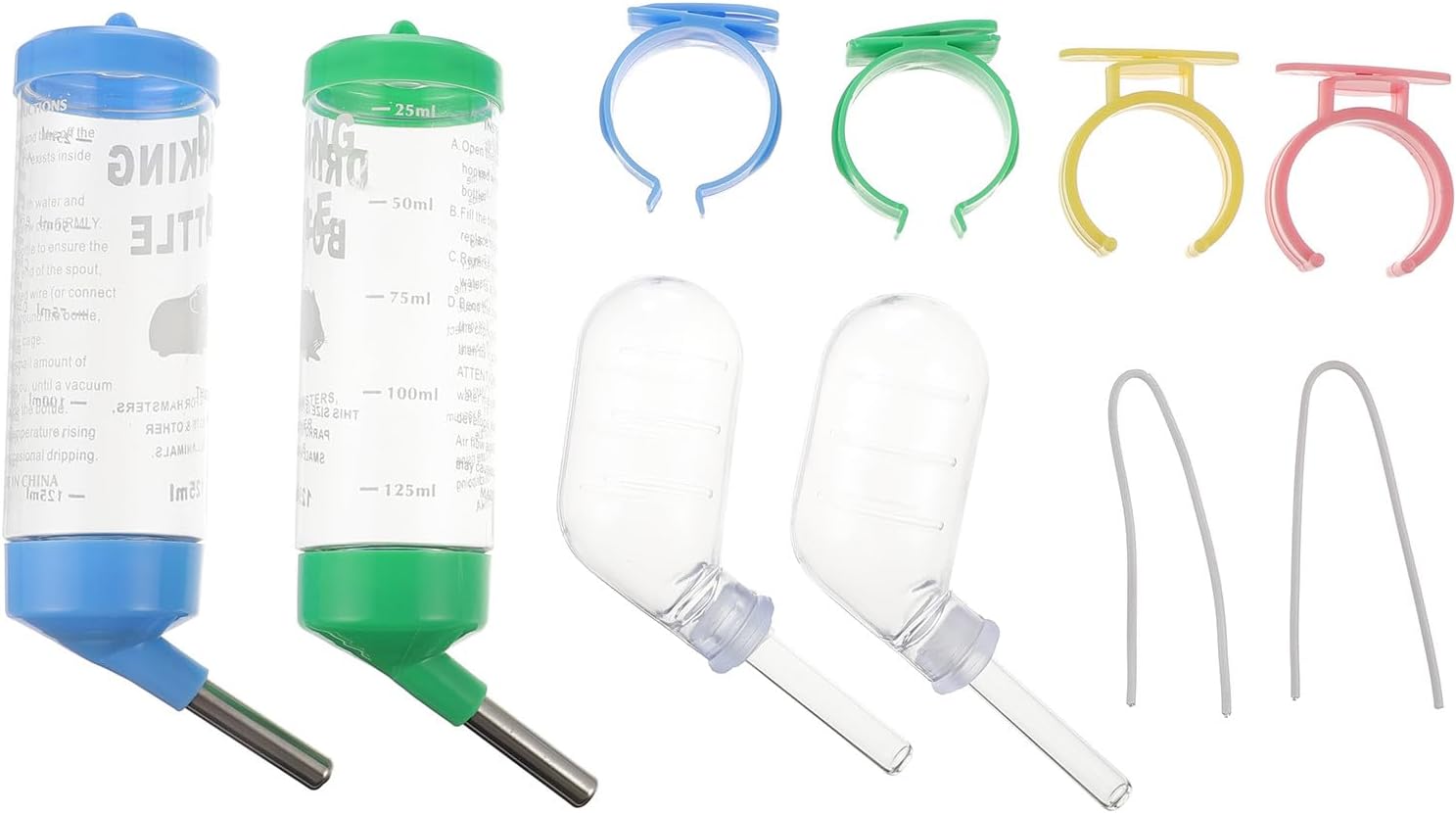 4Pcs Small Animal Water Bottles No Drip Leak-Resistant Drinking Dispenser for Hamsters Hedgehogs Rabbits Guinea Pigs with Design and Ball Head Preventing Cage Wetting