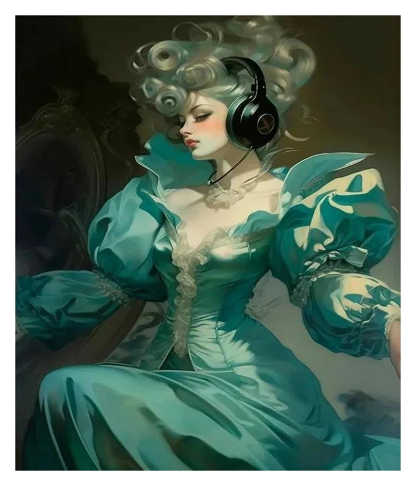 Portrait de femme peinture à l'huile sur toile imprimée rétro aux détails baroques précieux