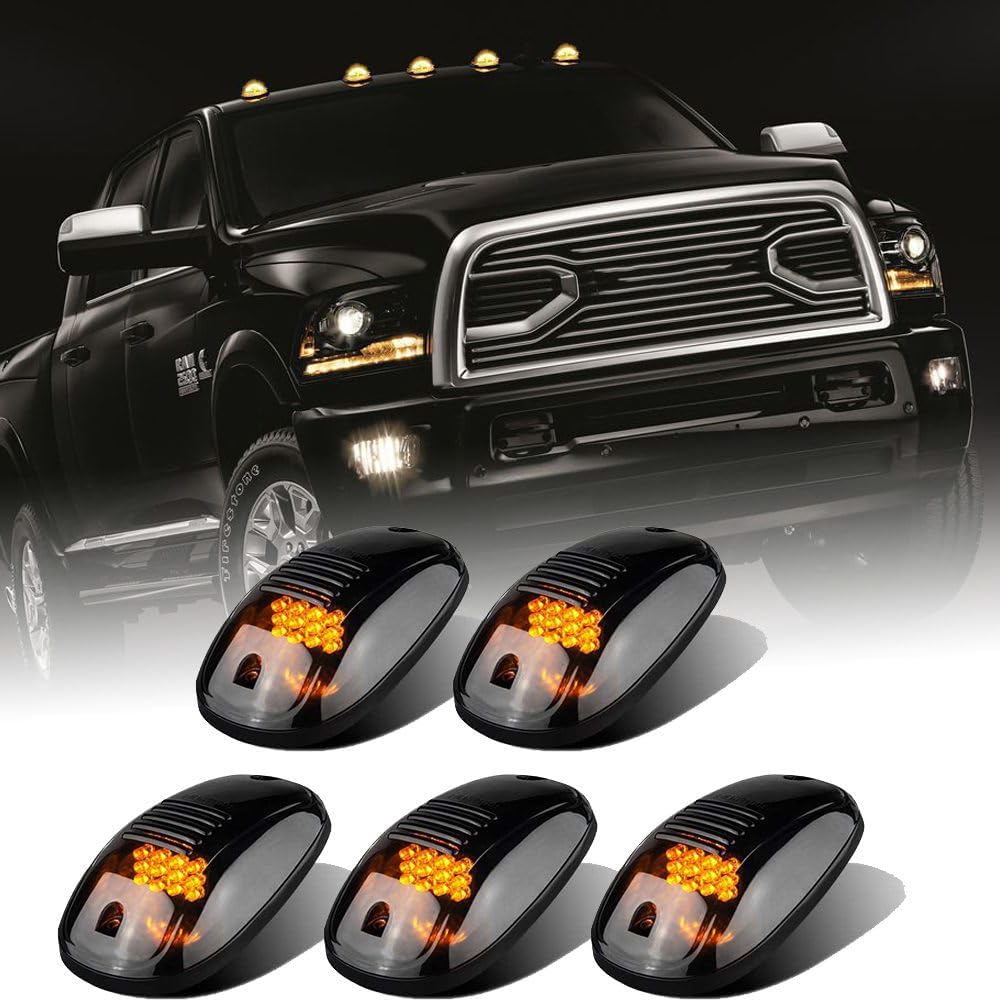 5X Amber LED Cab Lights Smoked Cab Roof Running Top Marker Light Compatible for Dodge Ram 1500 2500 3500 4500 5500 2003-2018 Pickup Trucks Smoke Lens / Amber Light