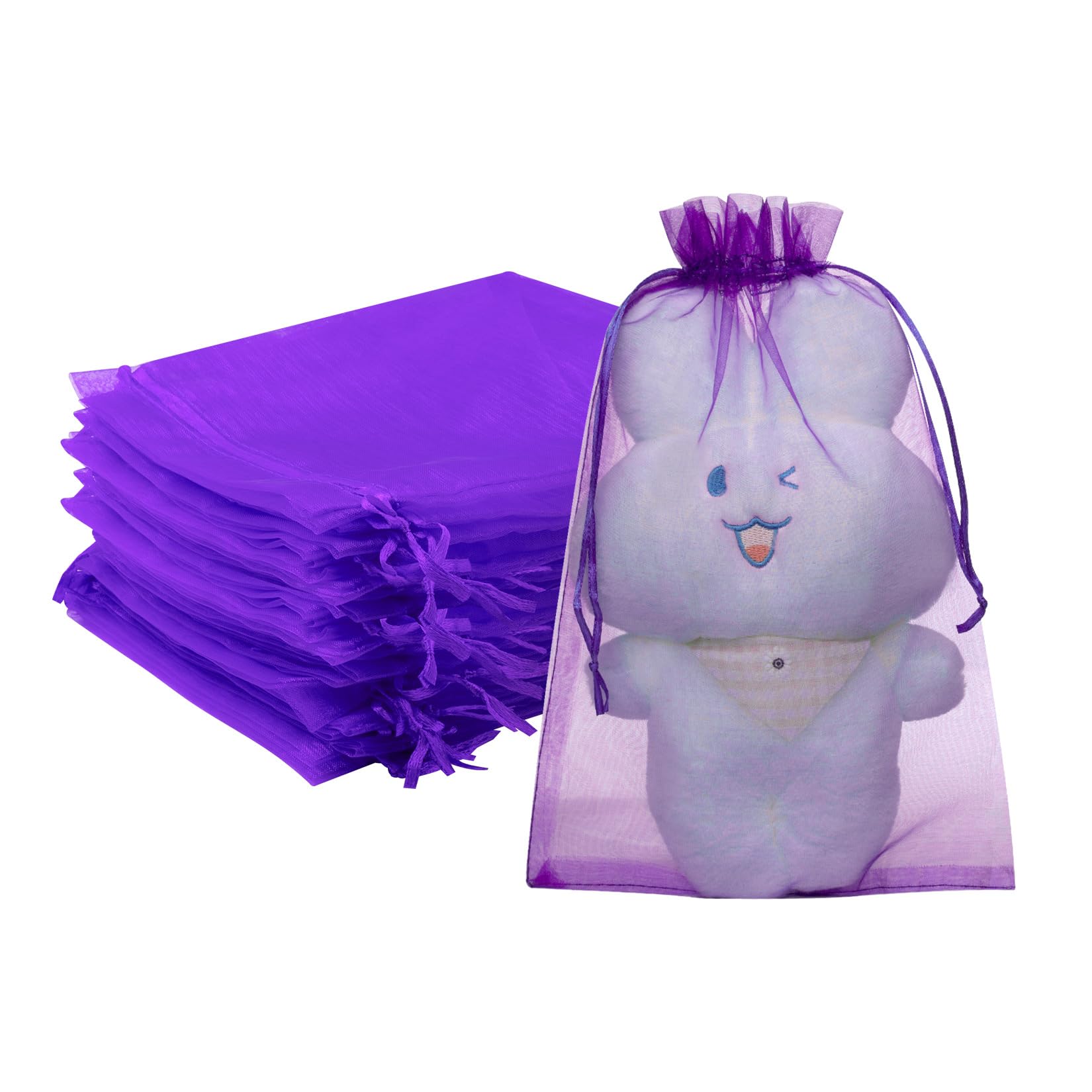 FUNFERY 100 Pcs Purple Organza Bags 6.5x9 in, Small Mesh Drawstring Gift Bags for Sachet, Jewelry, Candy, Wedding Favor, Easter Day