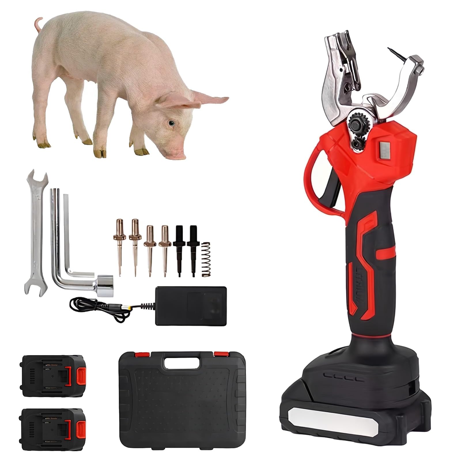 MRKU Ear Tag Pliers,Cordless Livestock Tagging Tool Cattle,Sheep,Pig with Rechargeable Batteries and Needles,Handheld Plier