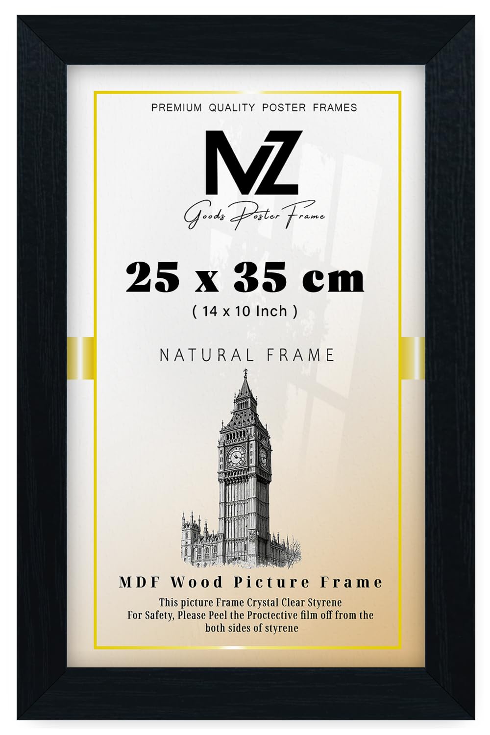 Mz Goods Black | Mdf Picture Frame (25 X 35 Cm) 10 X 14 Inch For Pop Art, Certificates & Prints, Mdf Wood, Portrait & Landscape Hanging Hooks [ ]