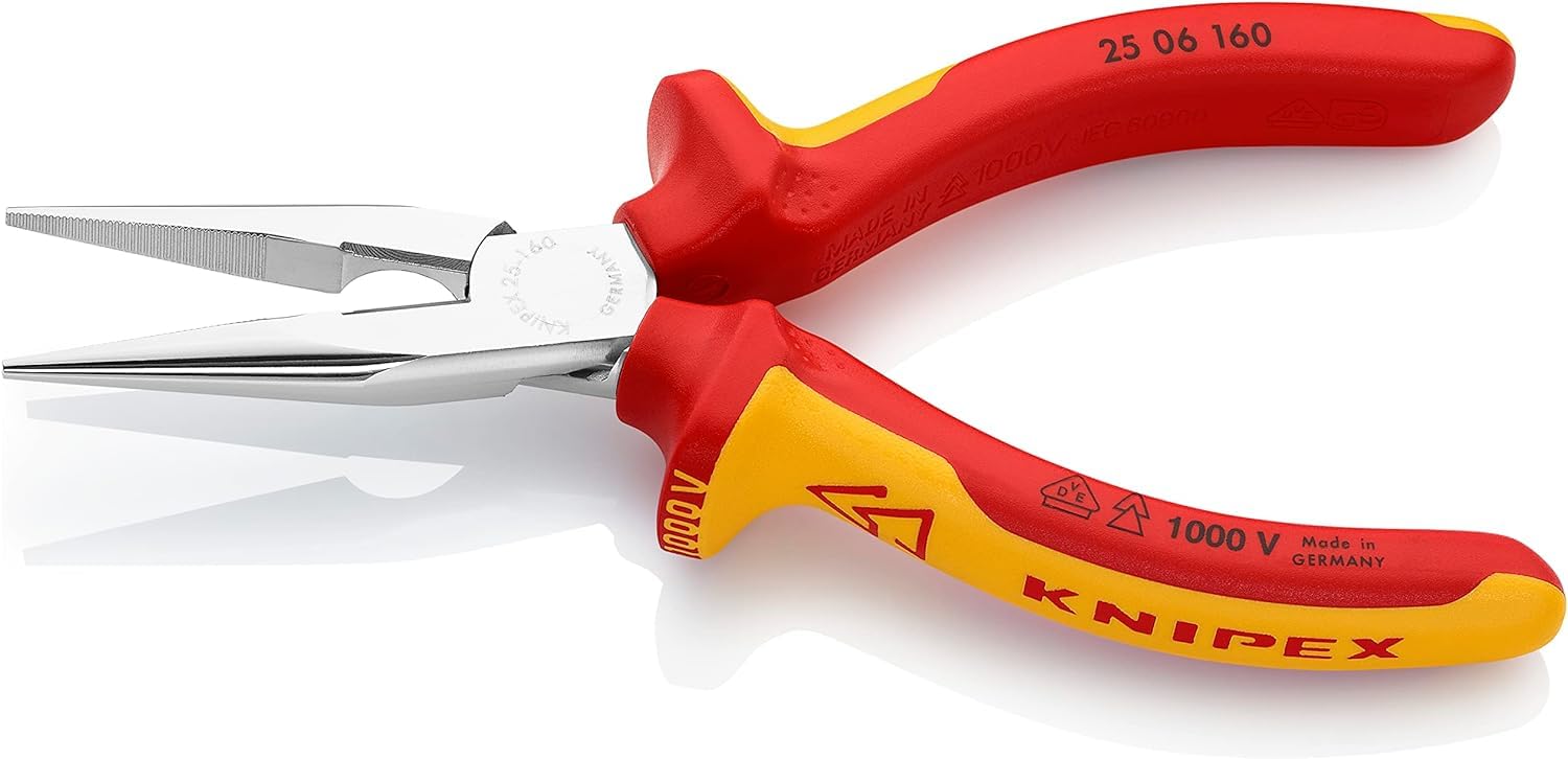 Knipex Pince demi-ronde avec tranchant (pince radio) chromée isolées par gaines bi-matière, certifiées VDE 160 mm, 25 06 160
