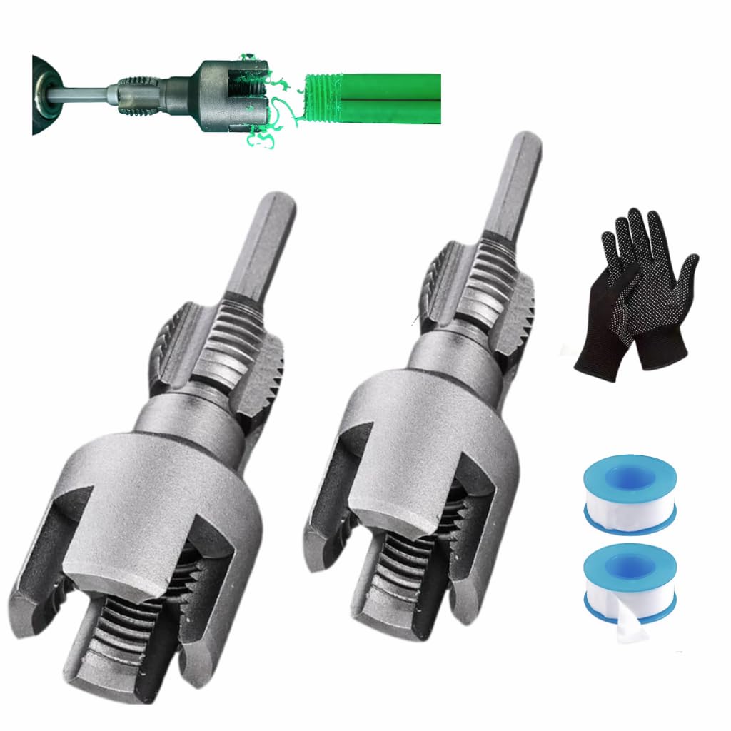 2PCS Integrated Internal & External Pipe Threading Tool, Electric Drill Compatible PVC Pipe Threader kit，1/2'' and 3/4'' Pipe Sizes，Alloy Steel