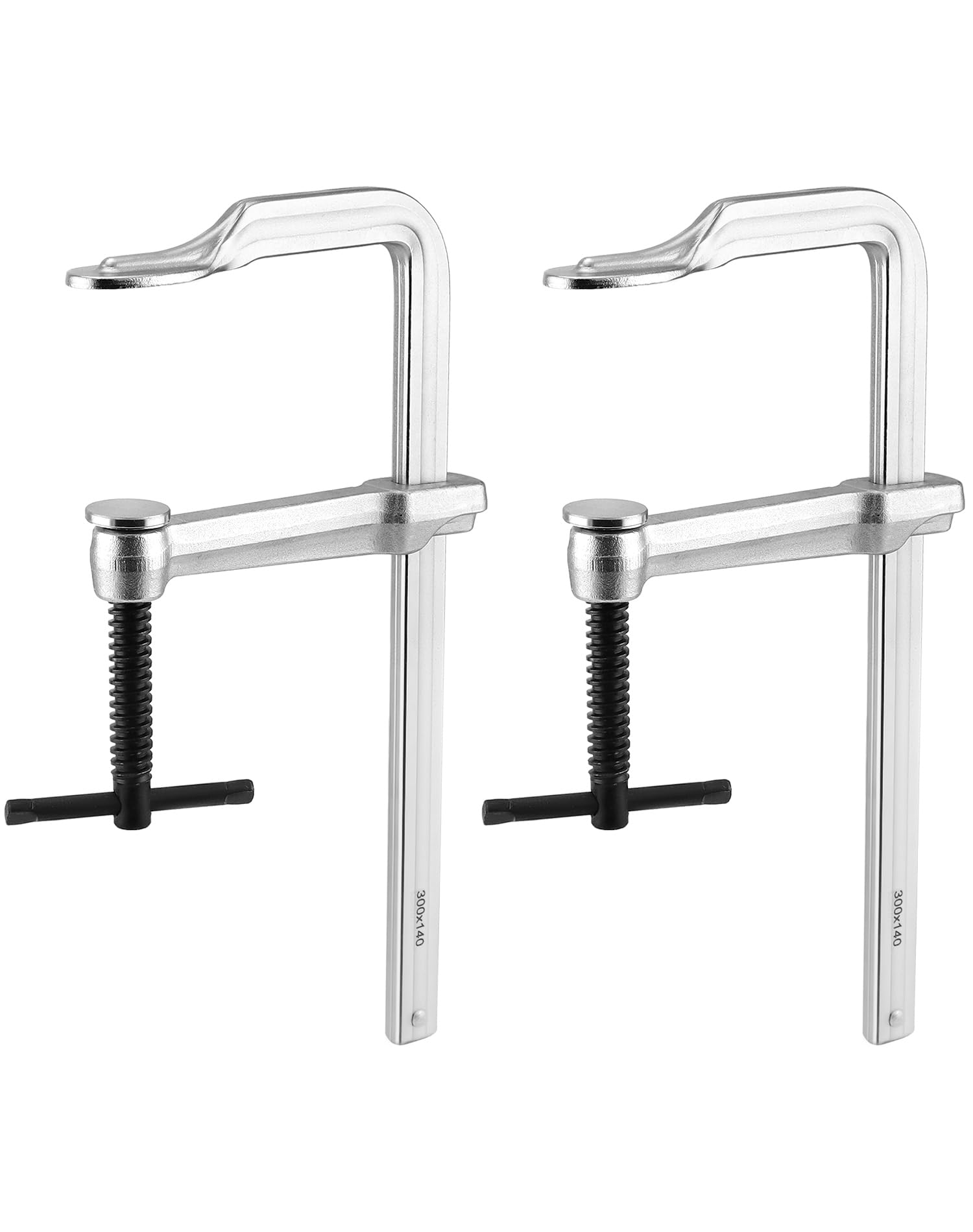 QWORK 12" Heavy Duty F Clamp, 2 Pack Drop-forged Bar Clamp, 5-1/2 Inch Throat Depth, Professional Forging Jaws, Rail, Spindle and Handle