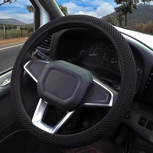 Miniatura 10 de MRTIOO Funda de microfibra suave de seda de hielo + funda de cuero para volante, para frío o caliente, universal de 15 pulgadas, apta para SUV,