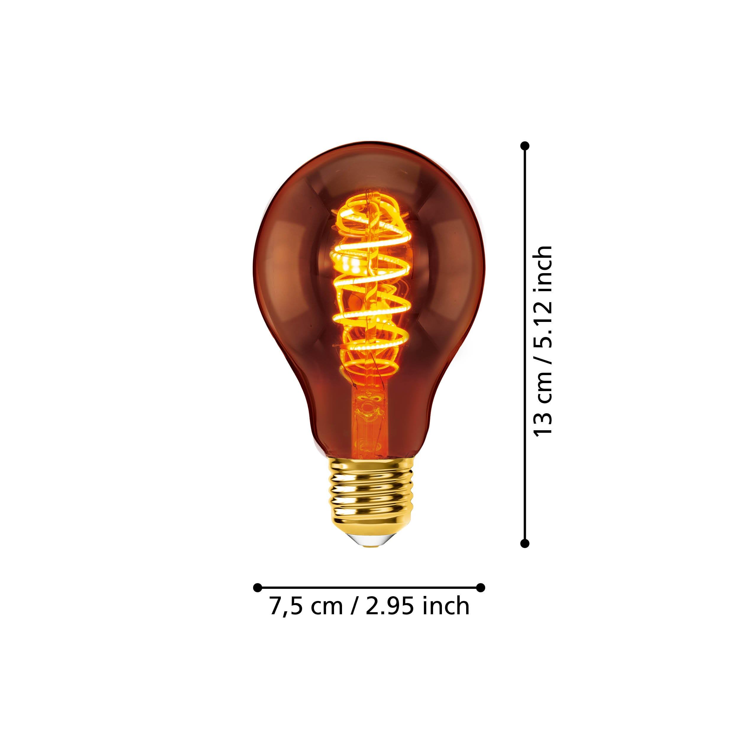 EGLO E27 LED ściemniana, spiralna Żarówka vintage, miedziana w stylu retro, 4 Watt, 30 Lumen, ciepła biel, 2000k, Żarówka Edisona A75, Ø 7,5 cm