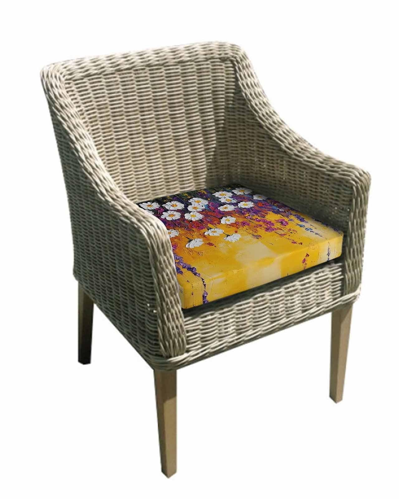 Hokiten Vintage White Daisy Outdoor Cushion Chair Cover Set of 4 - Waterproof Couch Seat Covers, Modern Oil Painted Botanical Patio Furniture Protector Cushions Slipcovers for Sofa/RV, 20