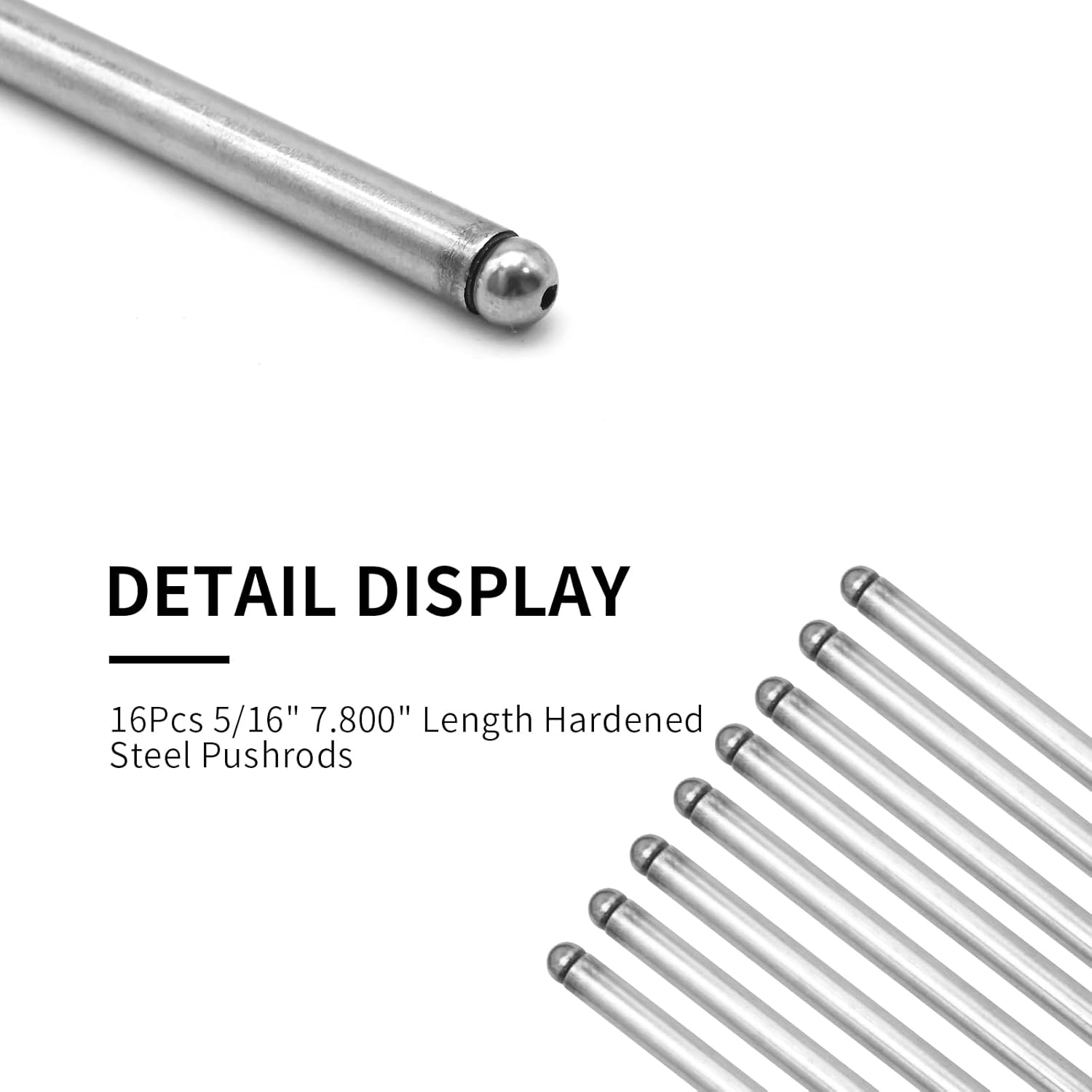 16Pcs 5/16" 7.800" Length Hardened Steel Pushrods, Replacement for Chevy SBC 327 350 383 400